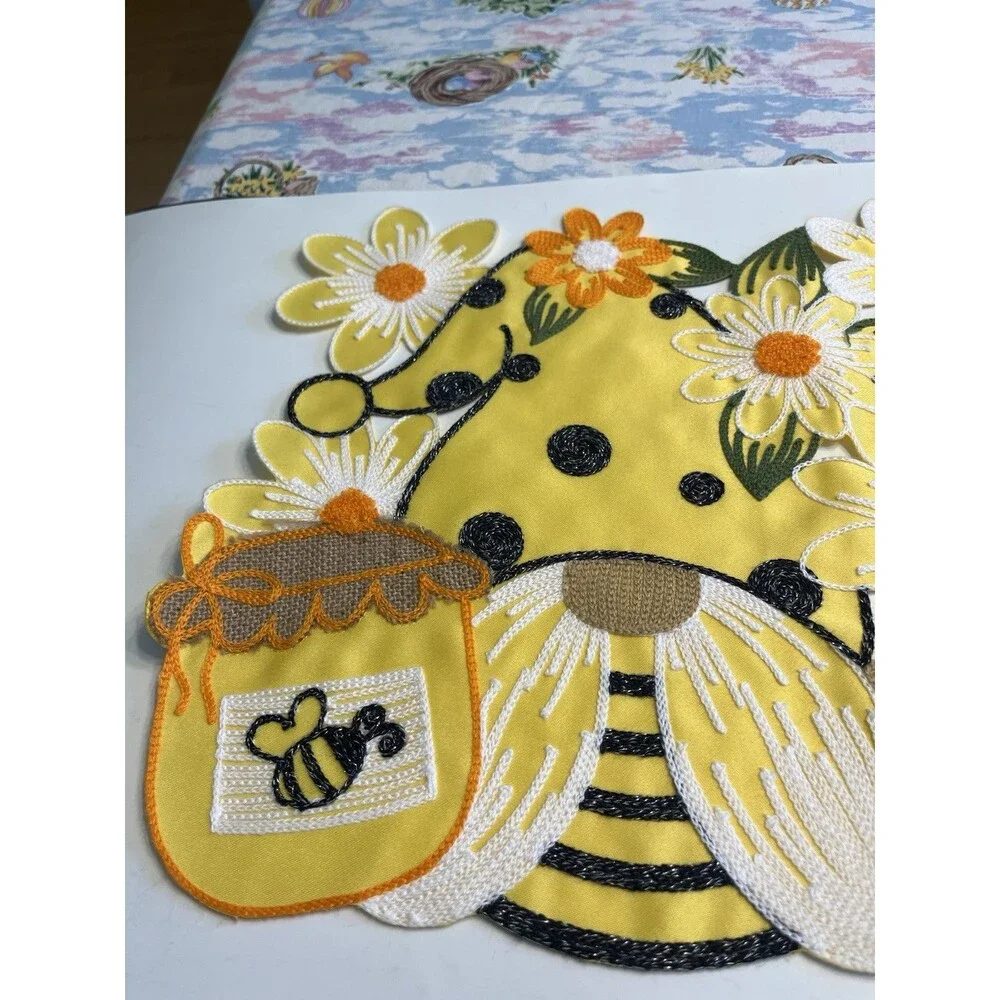 4pc Gnome Bees Flowers Placemats Embroidered